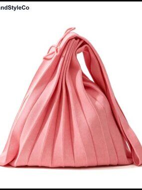 Pleated Knit Shoulder Bag Foldable Accordion Tote Satchel